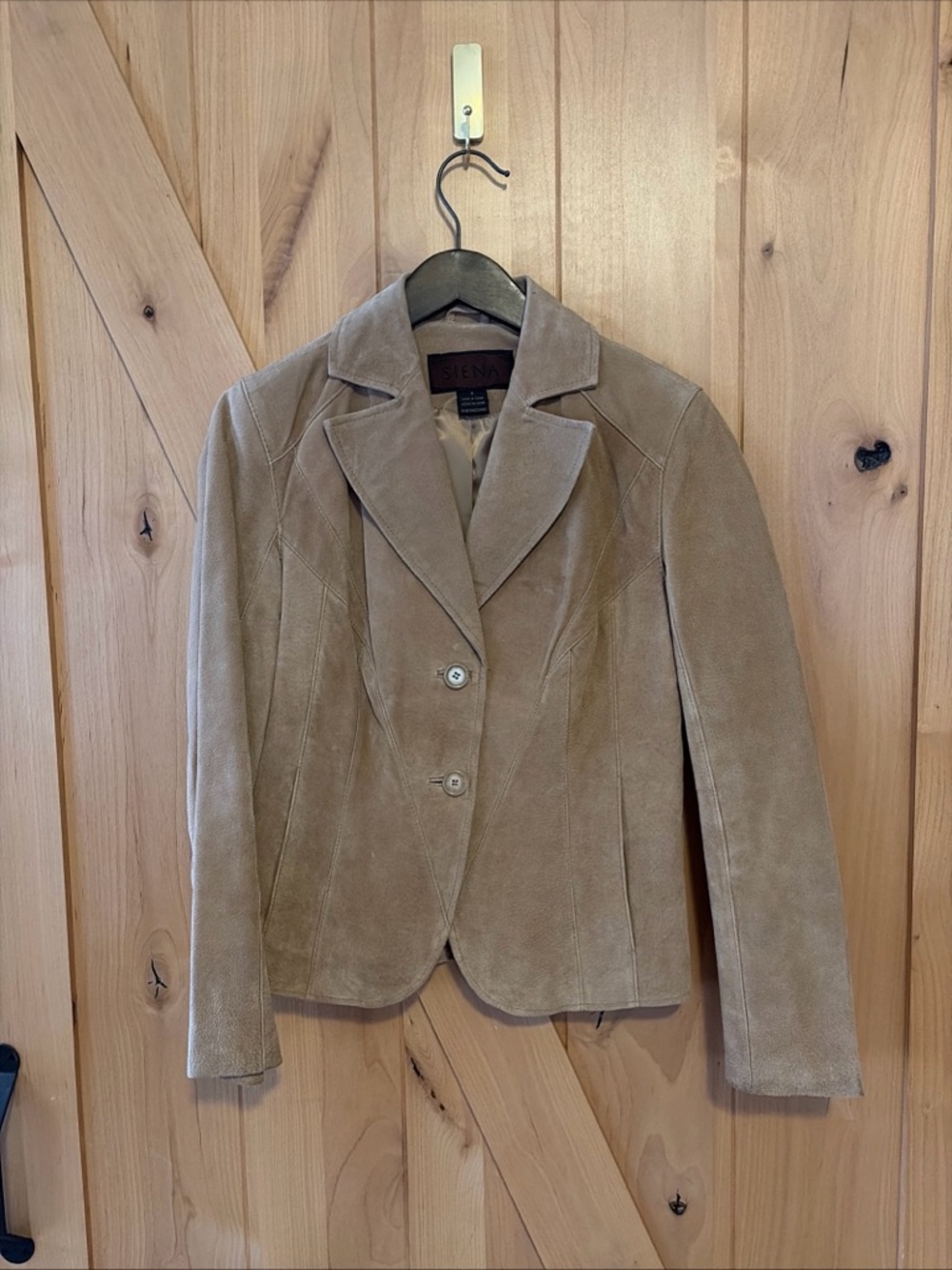 VTG Siena Suede Leather 2-Button Blazer Women's Sz 4 Tan Jacket Lined Pockets